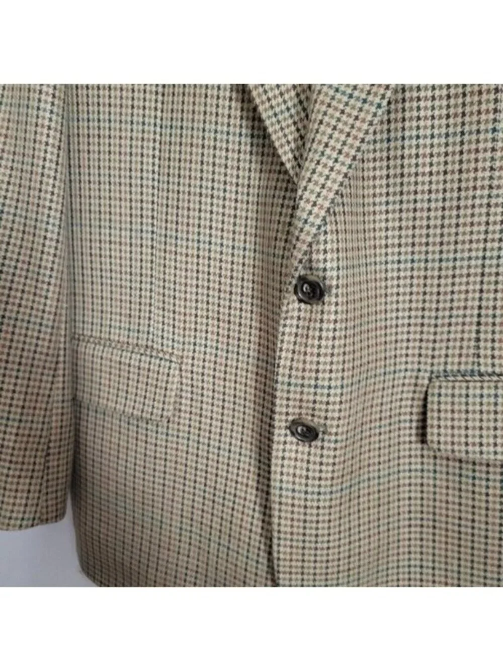 Hunting Horn J. Riggings Sport Coat Jacket Houndstooth Men's 42R Poly Wool Silk